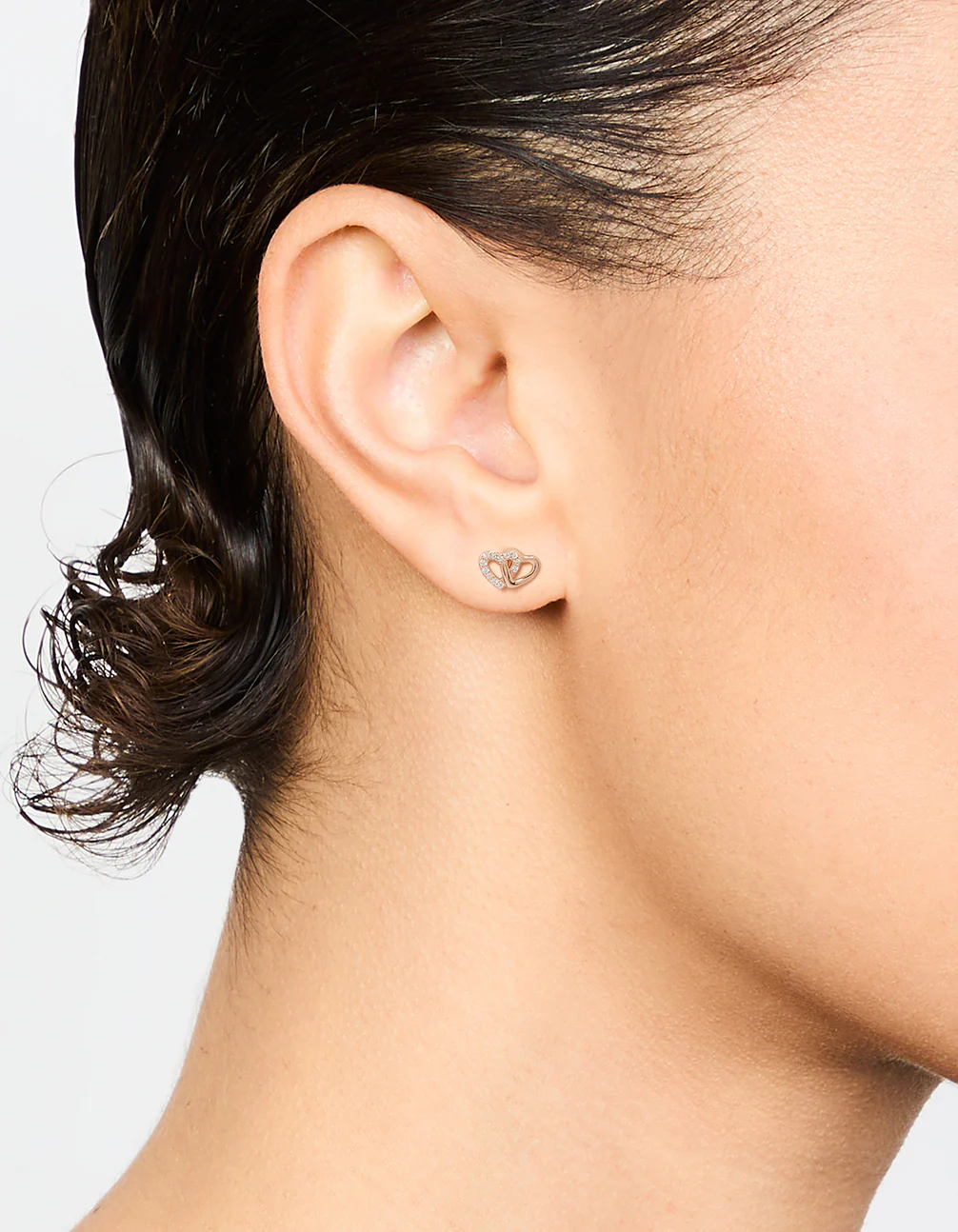 Rose Gold Plated Sterling Silver Cubic Zirconia Heart Stud Earrings - Image 2