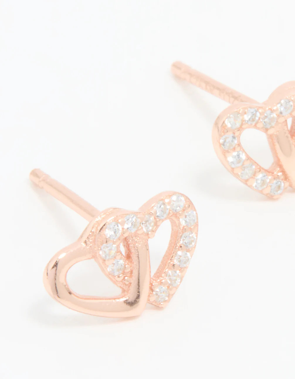Rose Gold Plated Sterling Silver Cubic Zirconia Heart Stud Earrings - Image 4