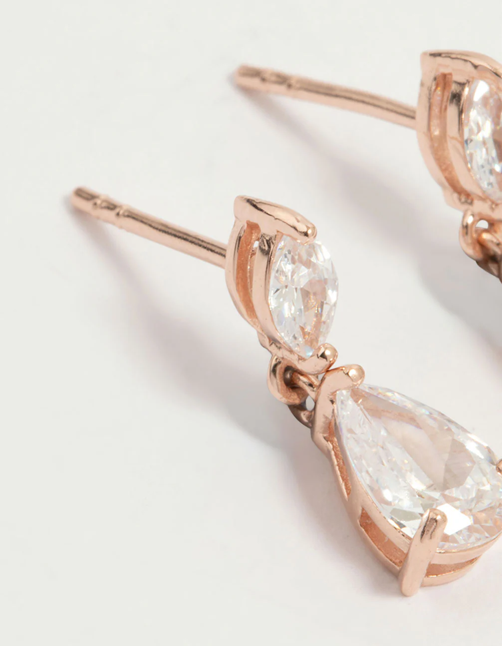 Rose Gold Plated Sterling Silver Cubic Zirconia Marquise & Pear Drop Stud Earrings - Image 4