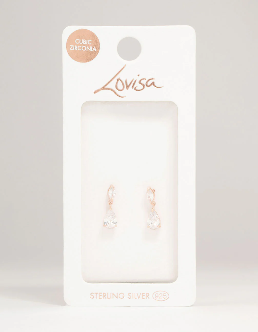Rose Gold Plated Sterling Silver Cubic Zirconia Marquise & Pear Drop Stud Earrings - Image 5