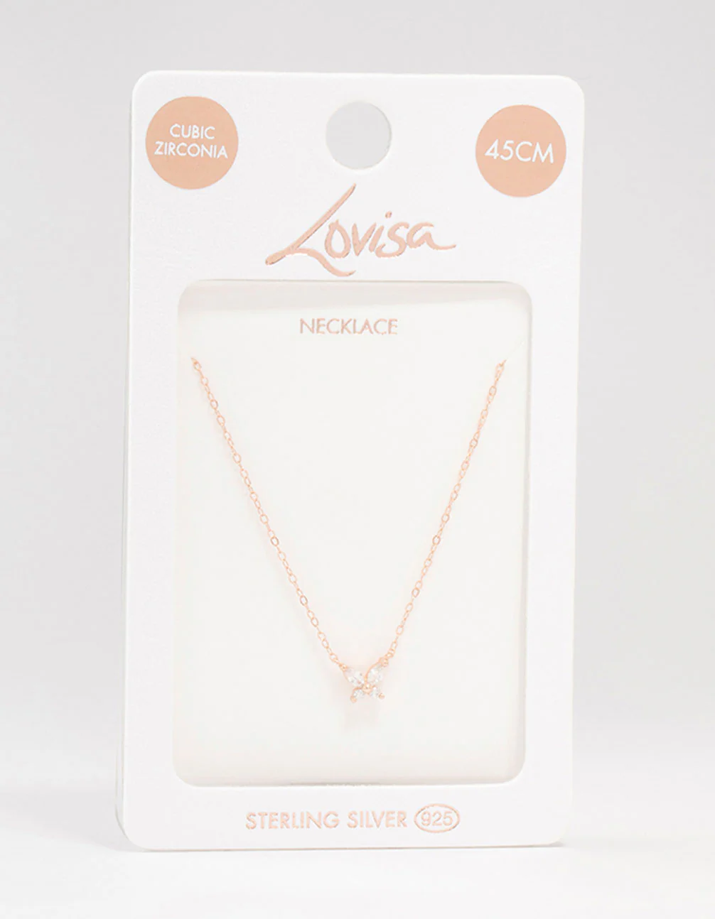 Rose Gold Plated Sterling Silver Cubic Zirconia Mini Butterfly Necklace - Image 3