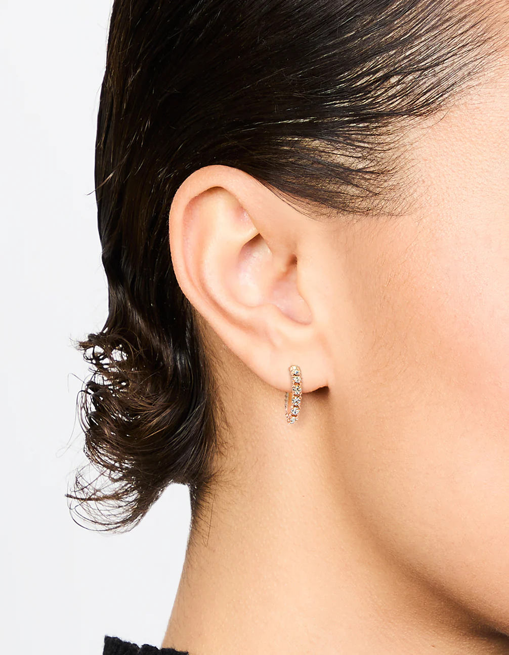 Rose Gold Plated Sterling Silver Cubic Zirconia Mini Open Hoop Earrings - Image 2
