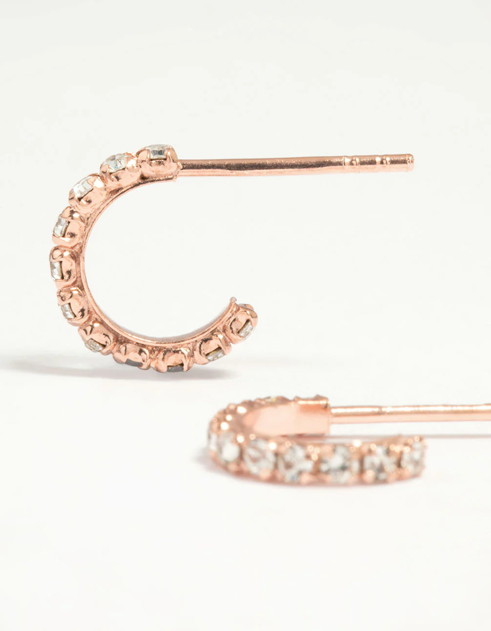 Rose Gold Plated Sterling Silver Cubic Zirconia Mini Open Hoop Earrings - Image 4