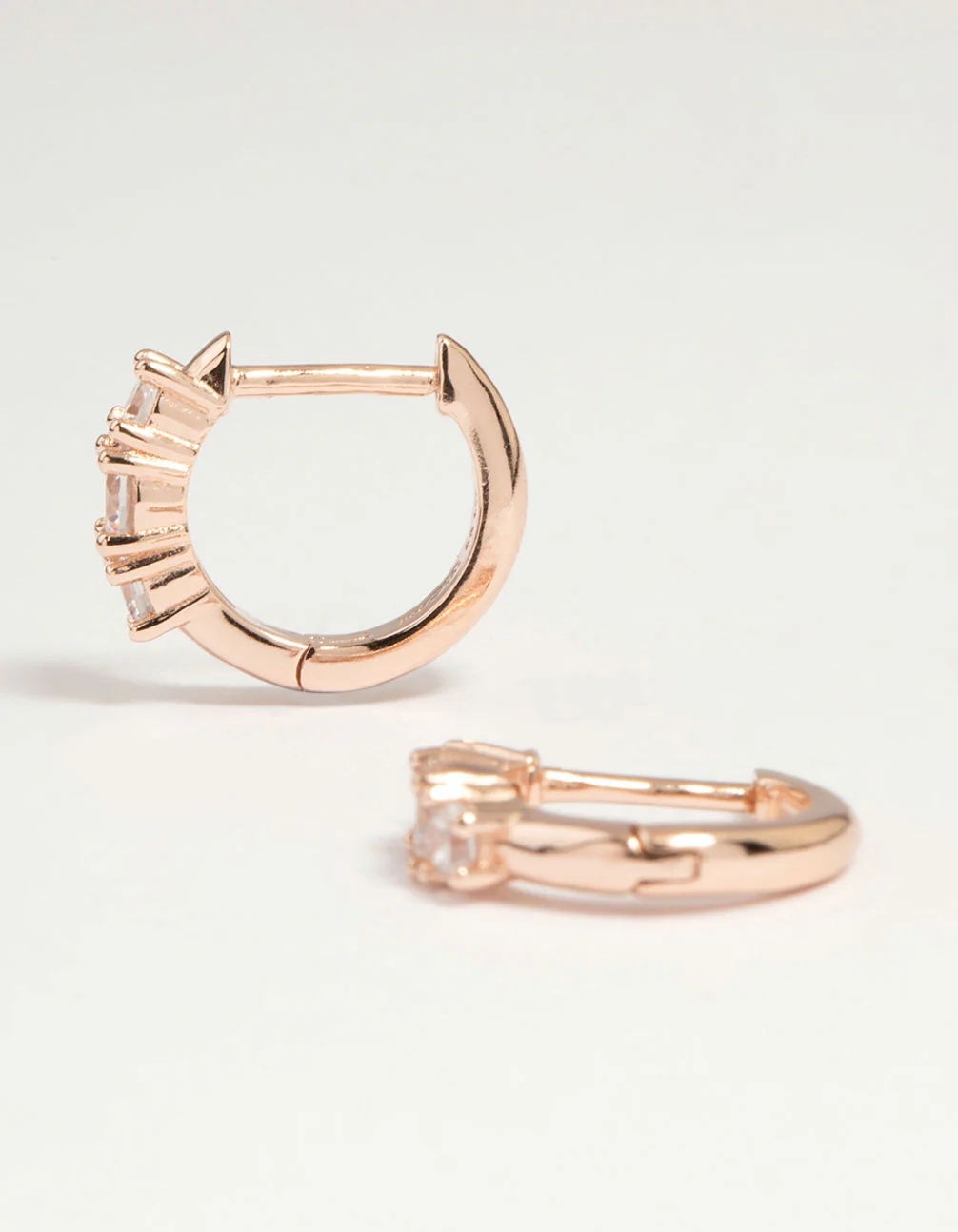 Rose Gold Plated Sterling Silver Cubic Zirconia Round Huggie Earrings