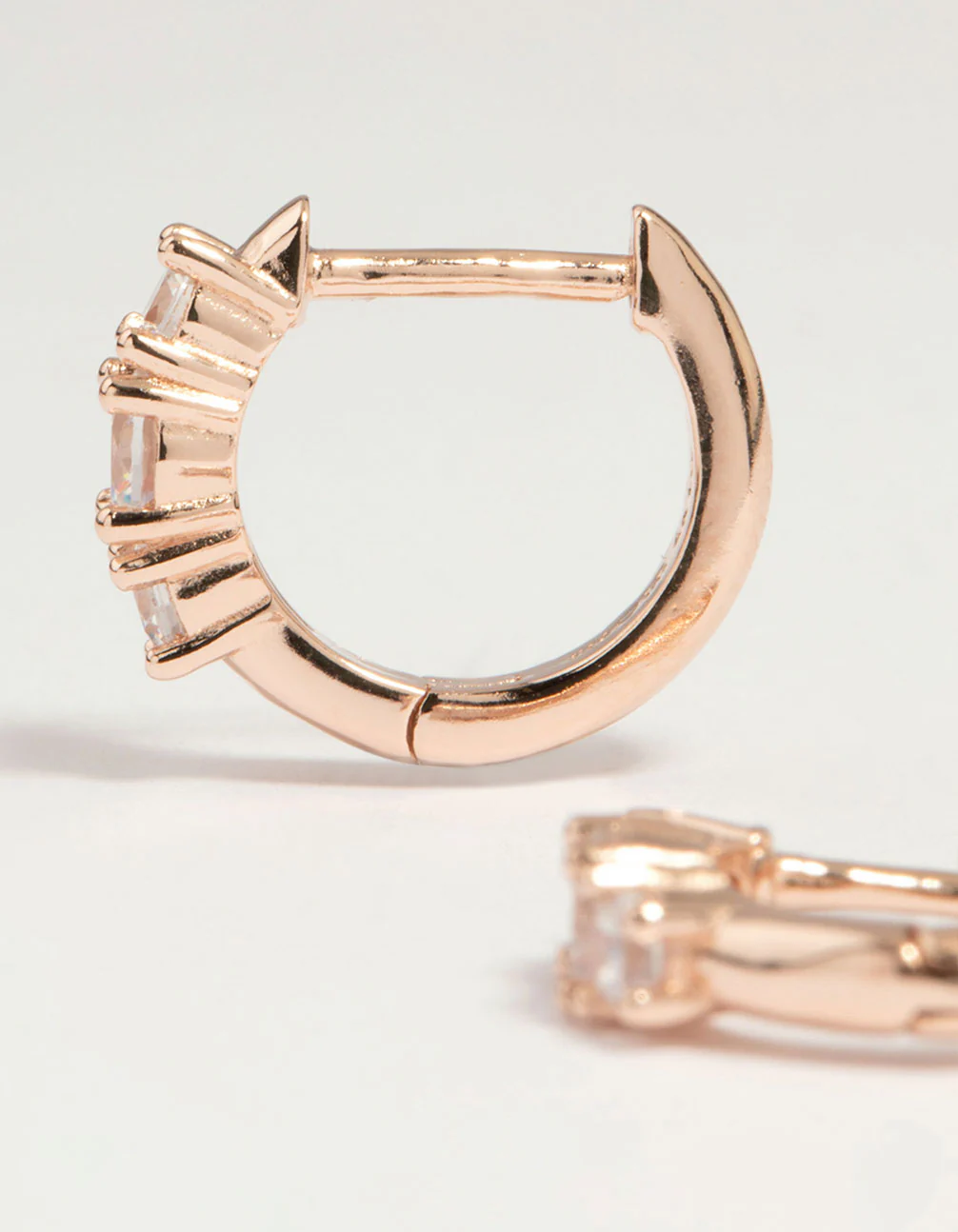 Rose Gold Plated Sterling Silver Cubic Zirconia Round Huggie Earrings - Image 4