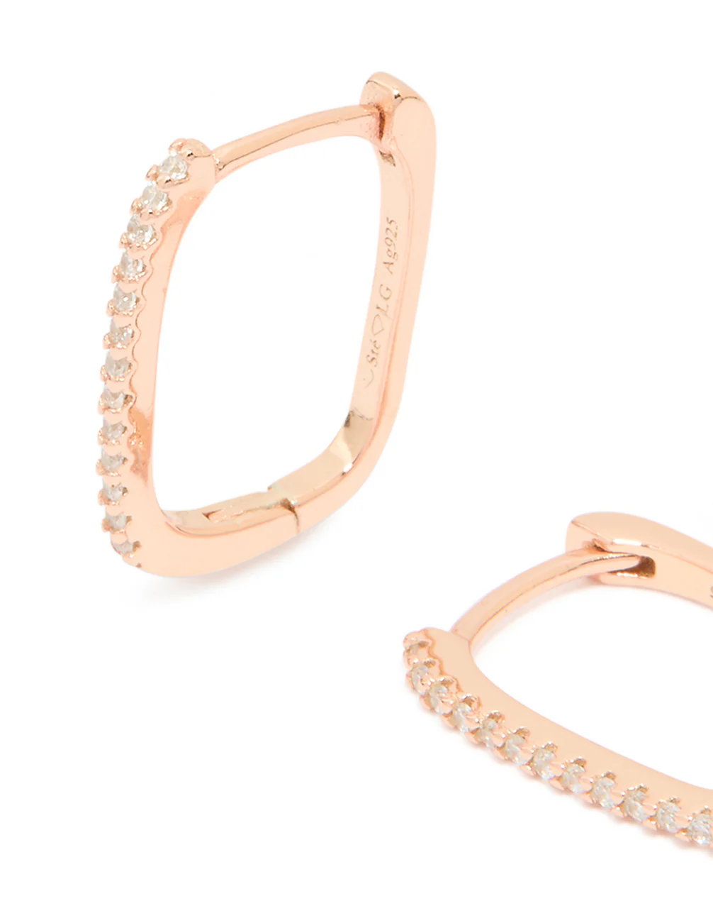 Rose Gold Plated Sterling Silver Cubic Zirconia Square Huggie Earrings - Image 2