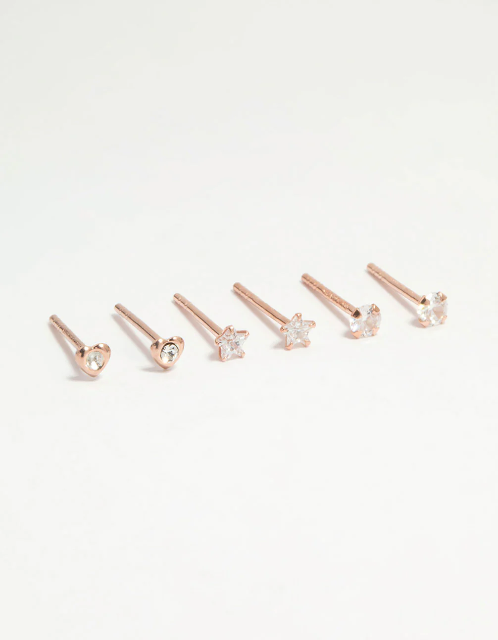Rose Gold Plated Sterling Silver Diamante Tiny Stud Earrings 3-Pack