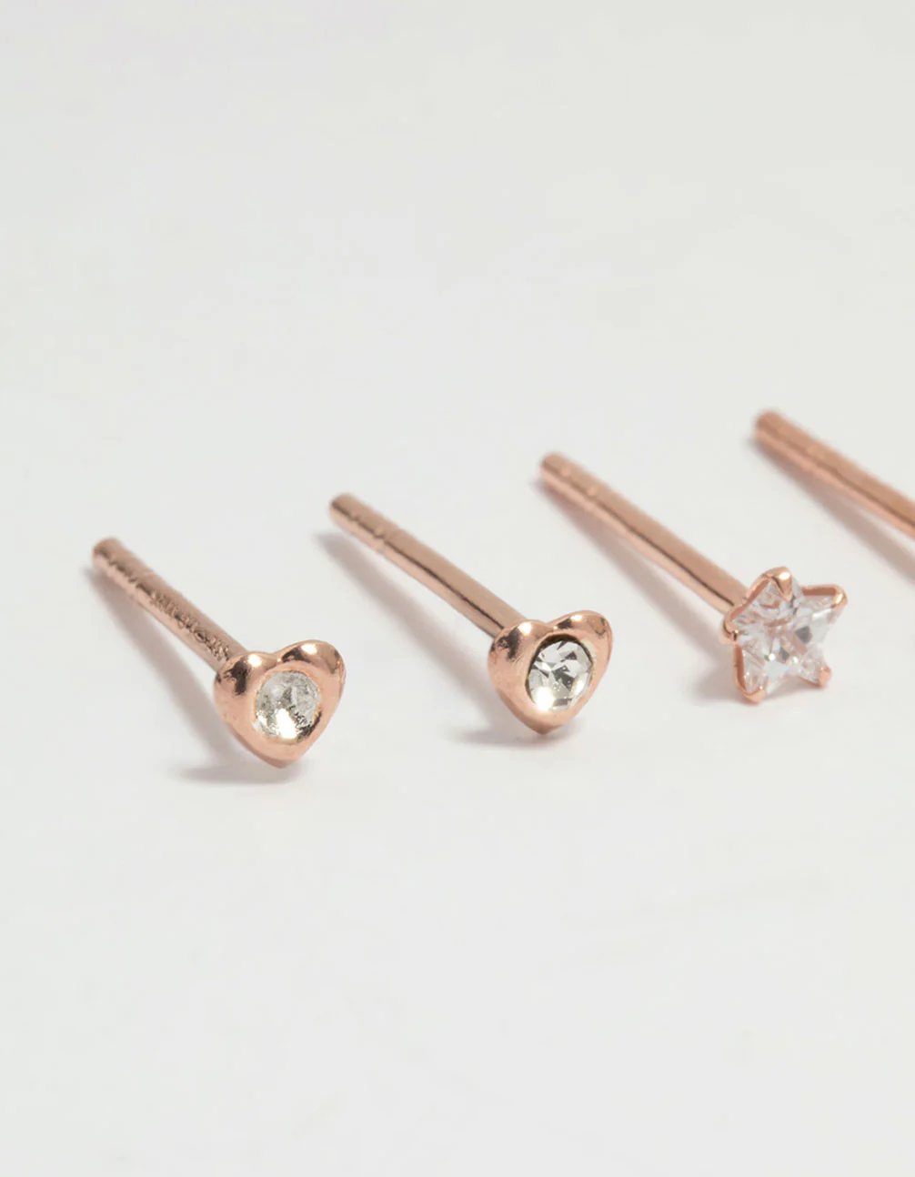 Rose Gold Plated Sterling Silver Diamante Tiny Stud Earrings 3-Pack - Image 4