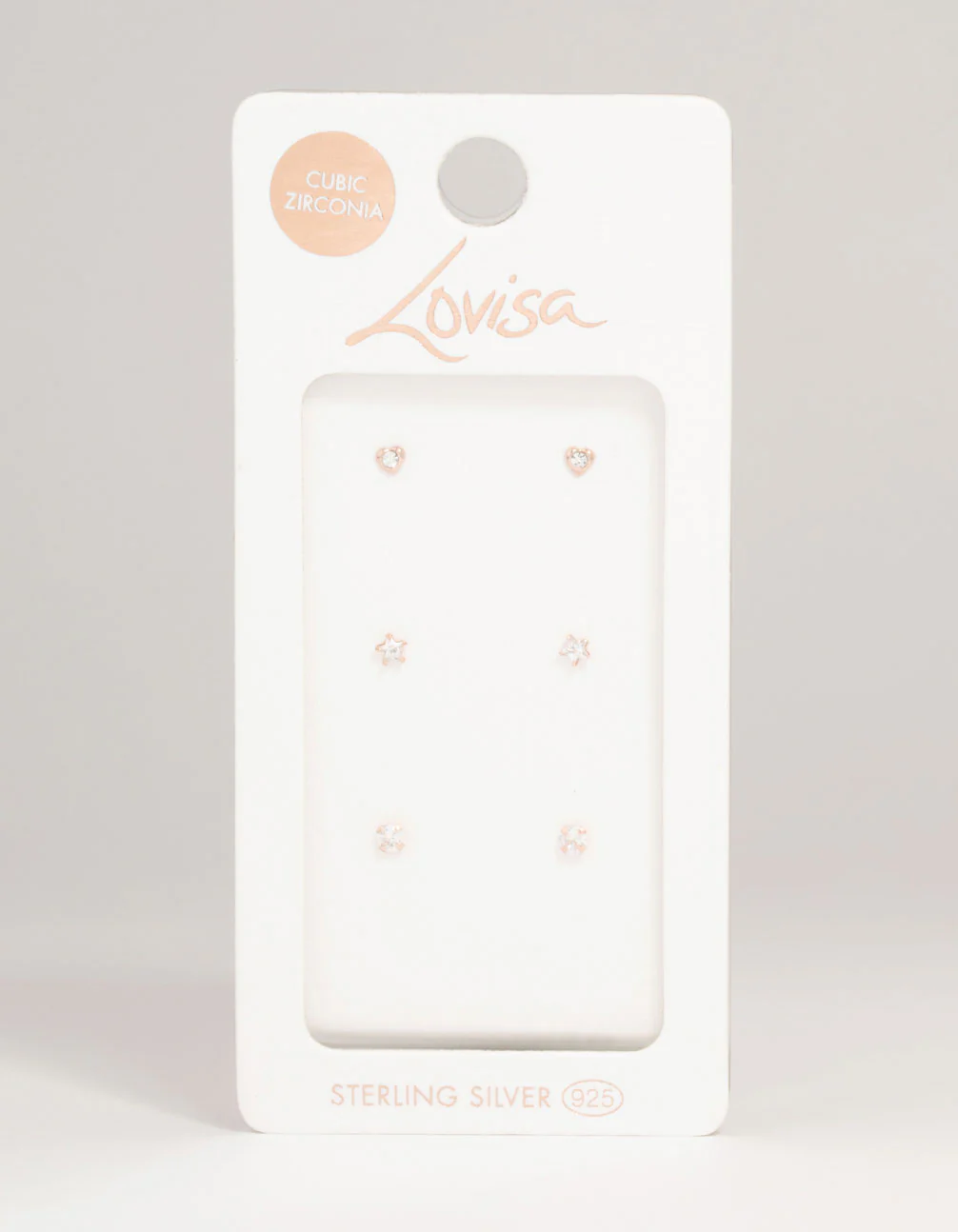 Rose Gold Plated Sterling Silver Diamante Tiny Stud Earrings 3-Pack - Image 5