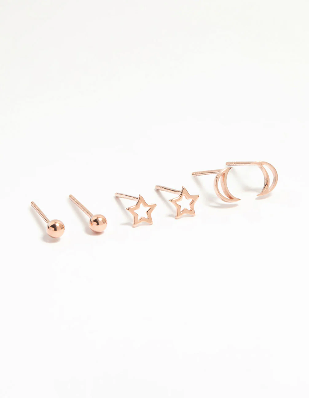 Rose Gold Plated Sterling Silver Open Celestial Stud Earrings 3-Pack