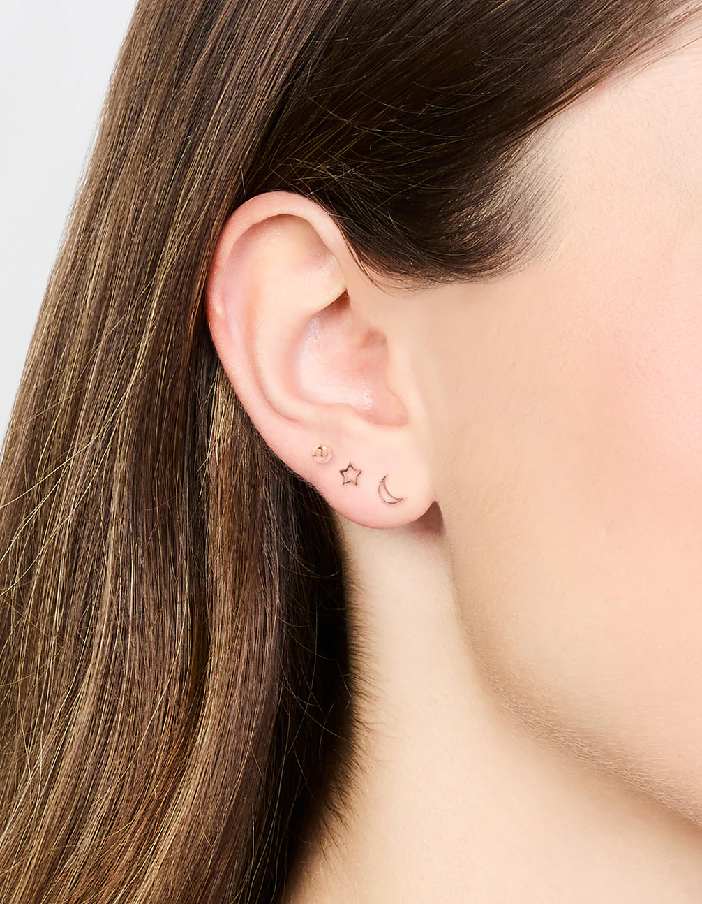 Rose Gold Plated Sterling Silver Open Celestial Stud Earrings 3-Pack - Image 2