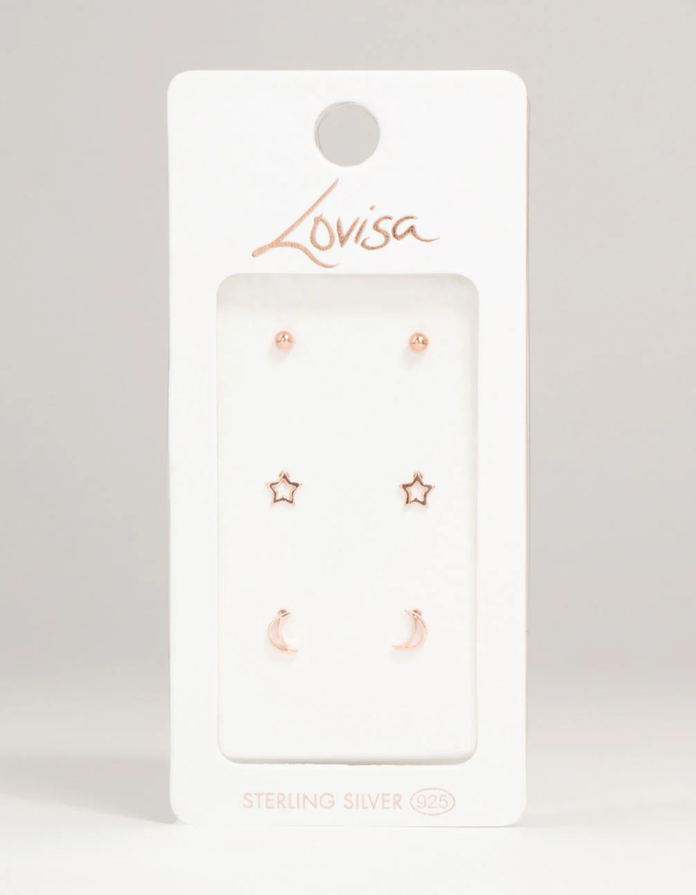 Rose Gold Plated Sterling Silver Open Celestial Stud Earrings 3-Pack - Image 5