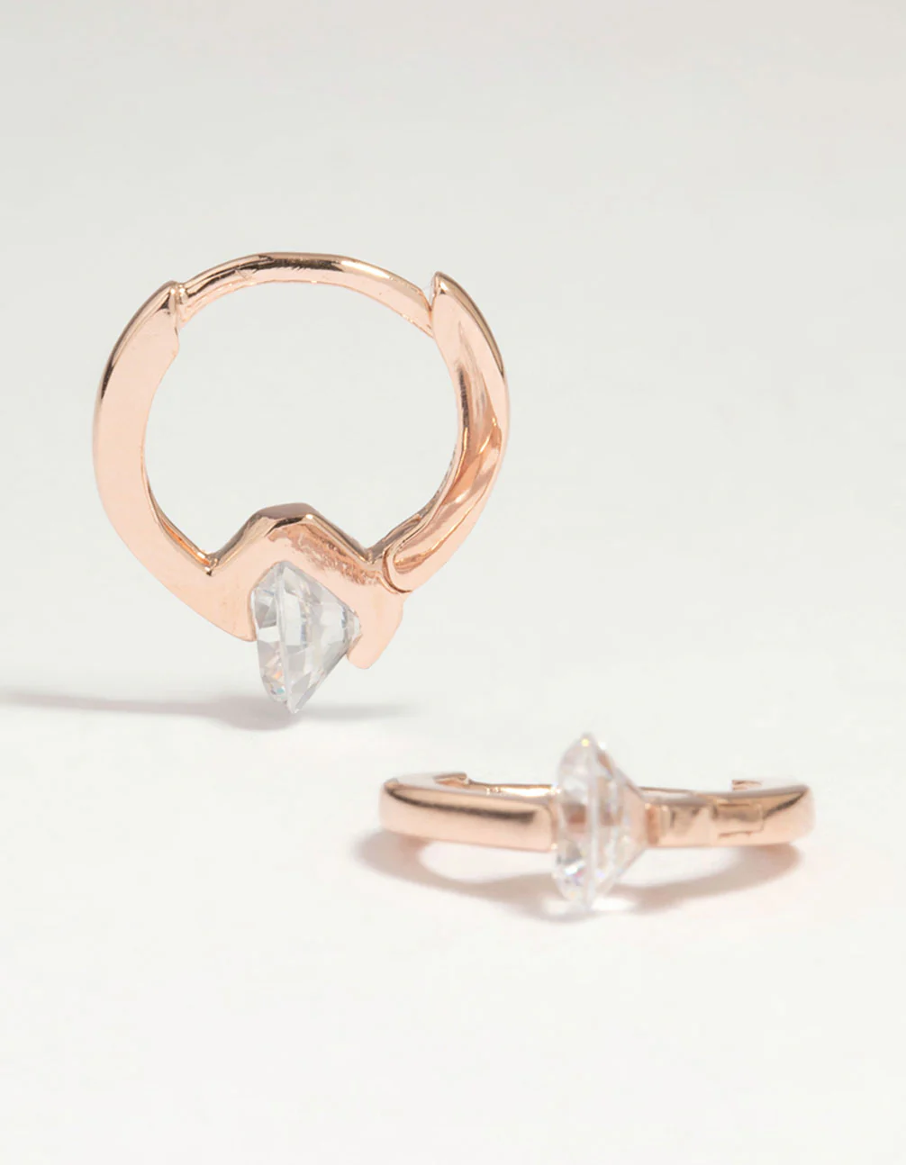 Rose Gold Plated Sterling Silver Cubic Zirconia Charm Huggie Earrings