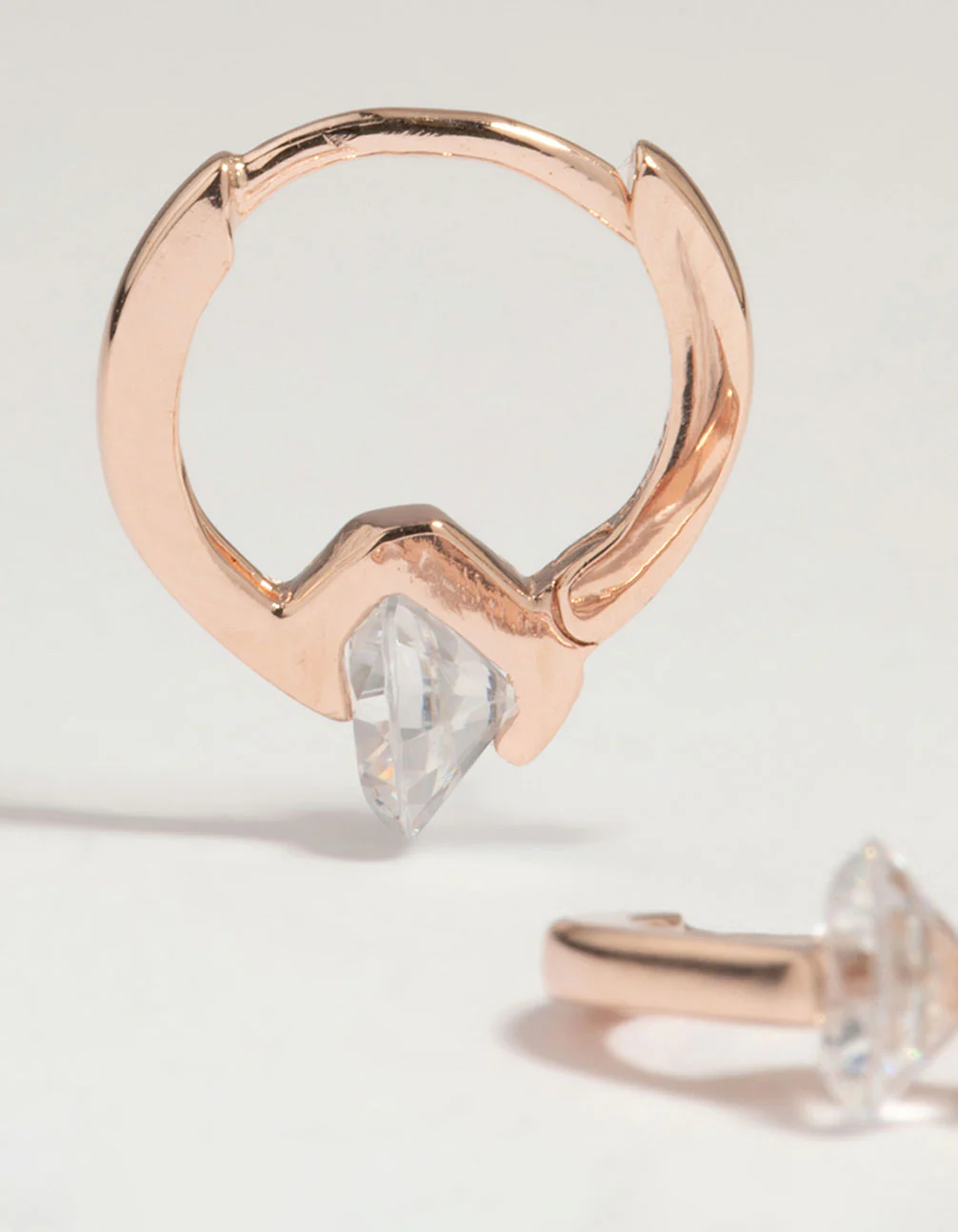 Rose Gold Plated Sterling Silver Cubic Zirconia Charm Huggie Earrings - Image 4