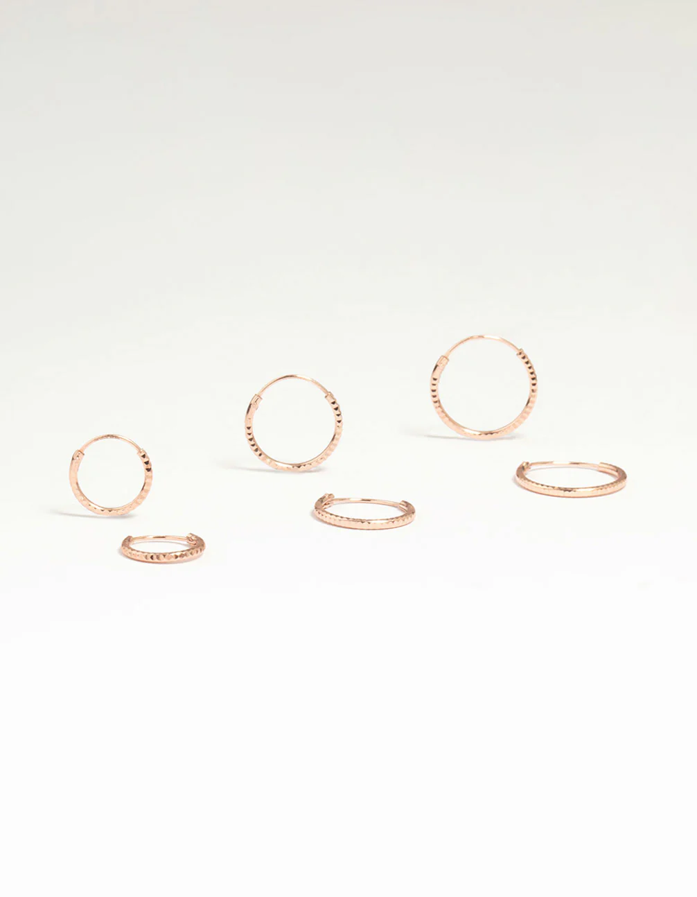 Rose Gold Plated Sterling Silver Textured Hoop Earrings 3-Pack