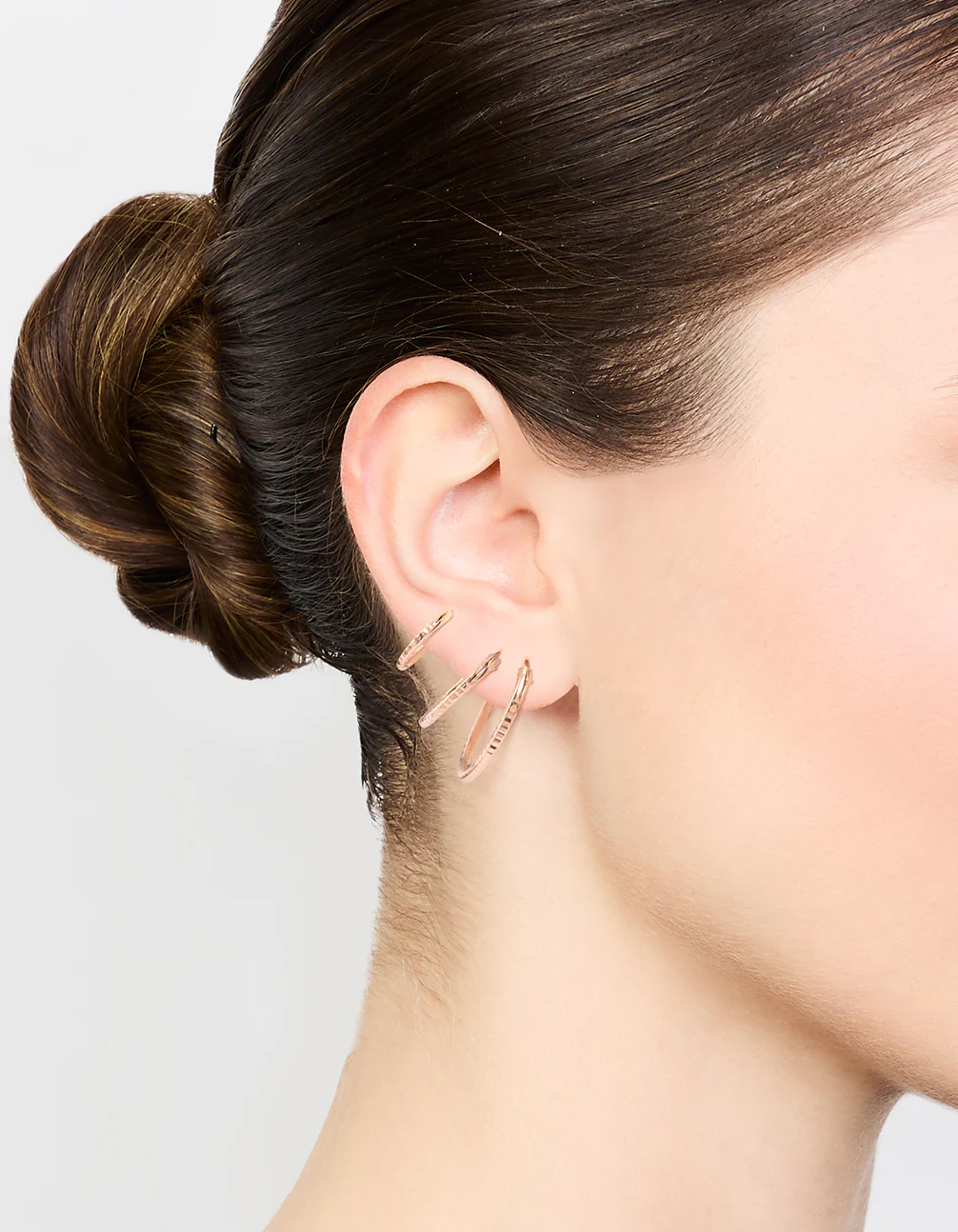 Rose Gold Plated Sterling Silver Textured Hoop Earrings 3-Pack - Image 2