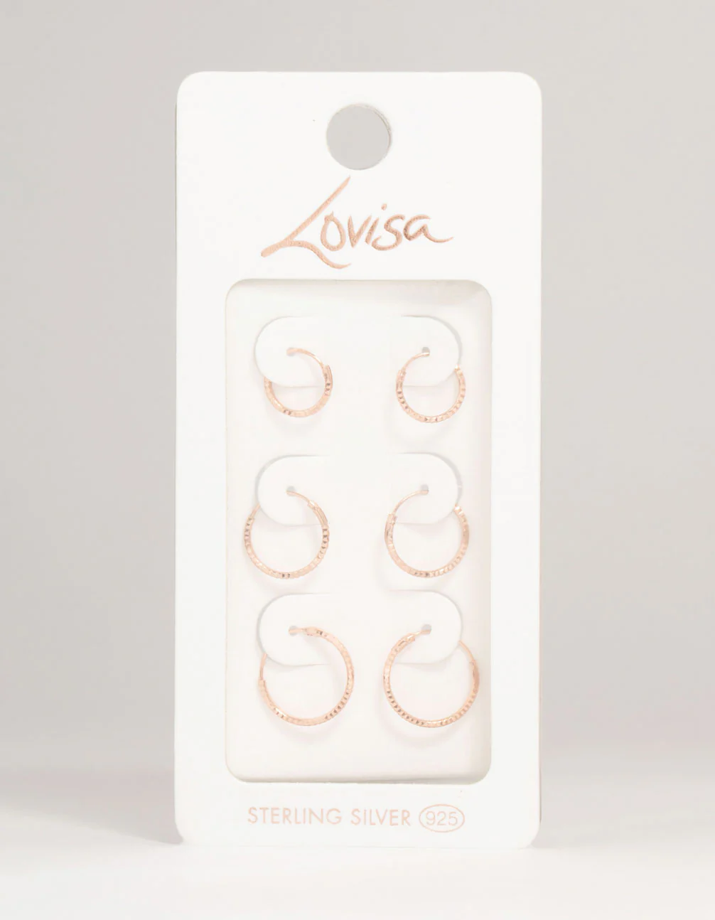 Rose Gold Plated Sterling Silver Textured Hoop Earrings 3-Pack - Image 5