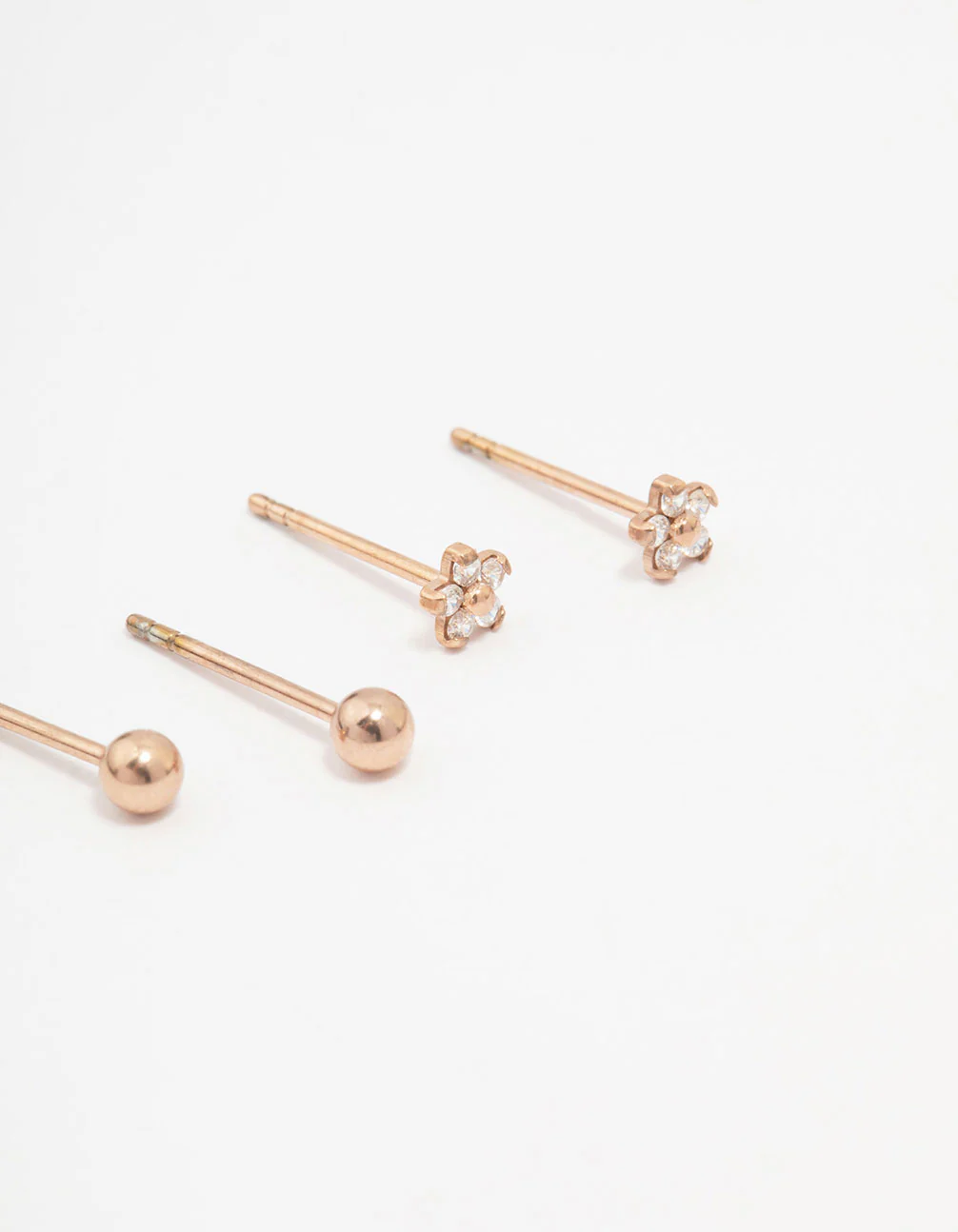 Rose Gold Plated Surgical Steel Ball & Flower Stud Earring Pack - Image 2