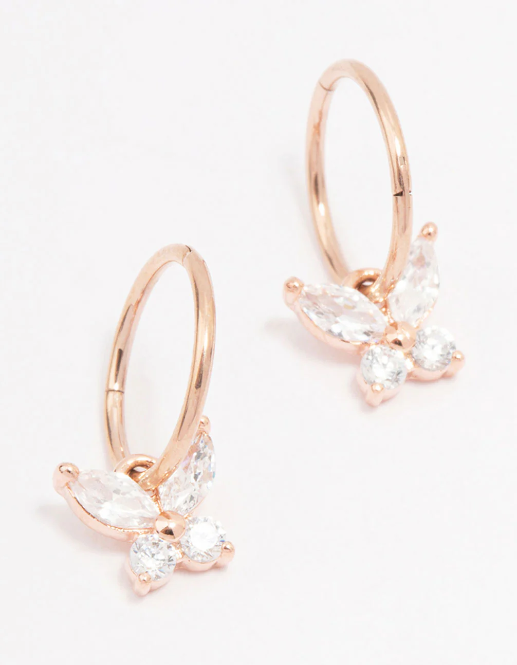 Rose Gold Plated Surgical Steel Butterfly Sleeper Hoop Earrings