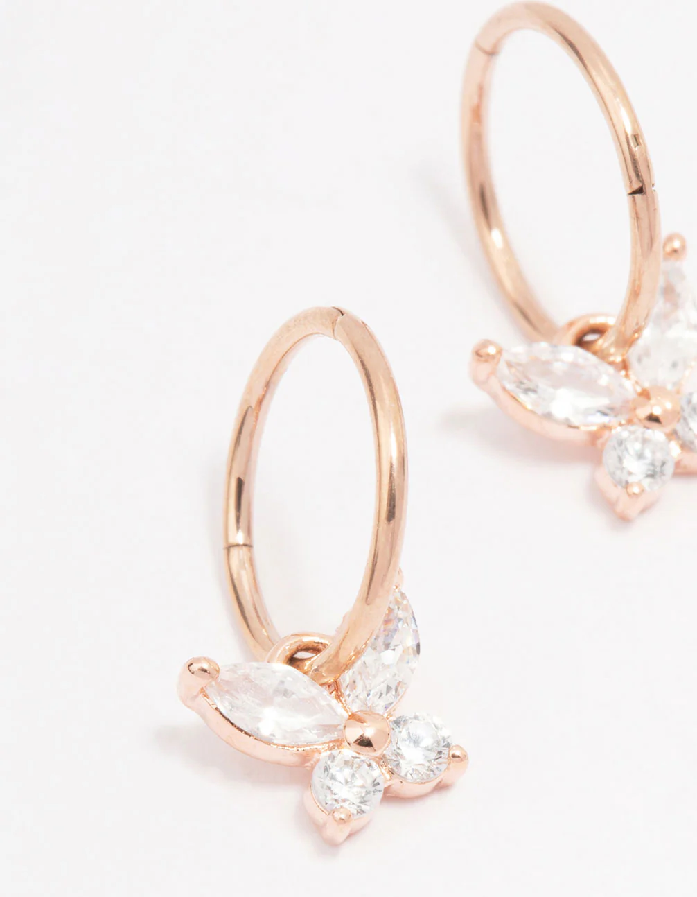 Rose Gold Plated Surgical Steel Butterfly Sleeper Hoop Earrings - Image 2