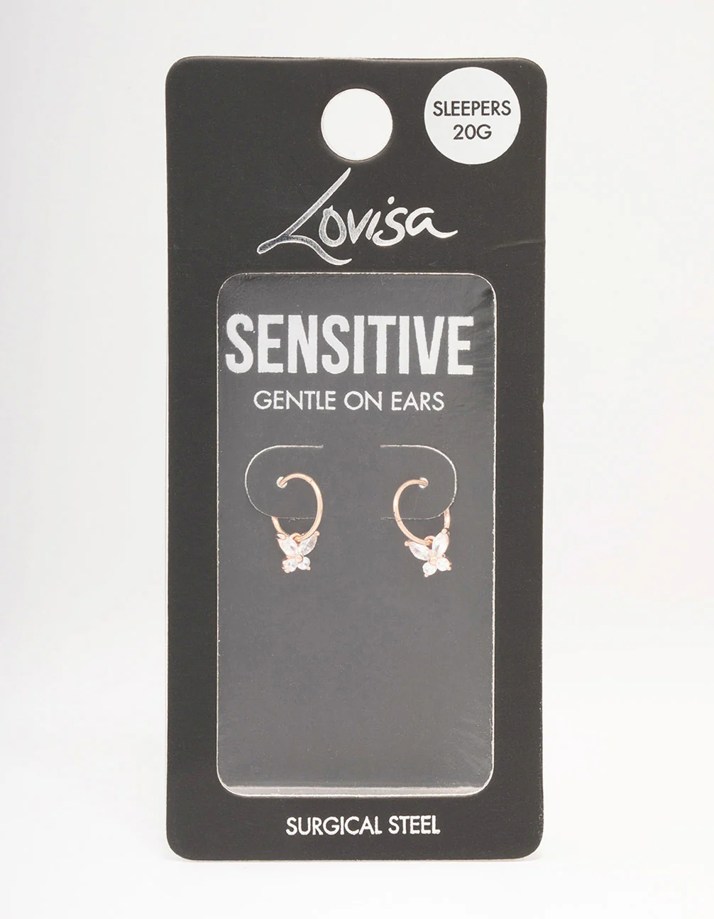 Rose Gold Plated Surgical Steel Butterfly Sleeper Hoop Earrings - Image 3