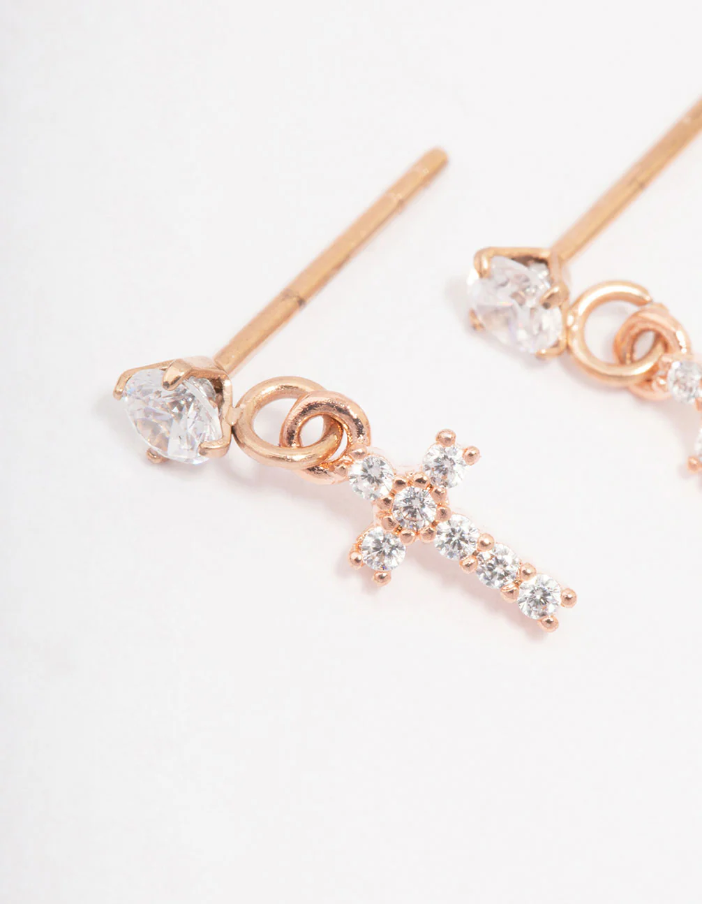 Rose Gold Plated Surgical Steel Cubic Zirconia Cross Stud Earrings - Image 2