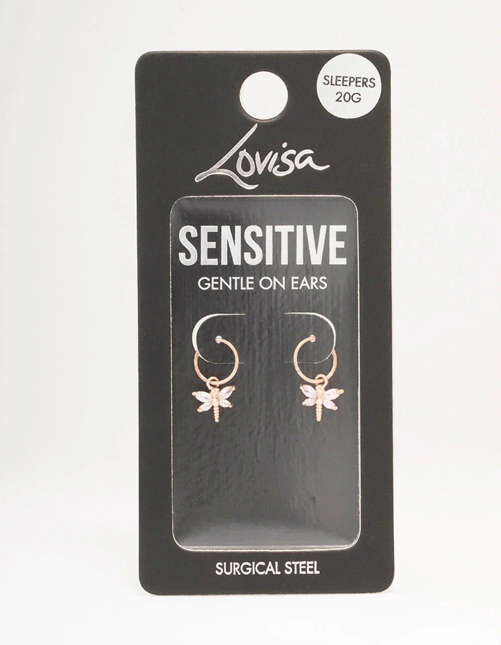 Rose Gold Plated Surgical Steel Cubic Zirconia Dragonfly Hoop Earrings - Image 3