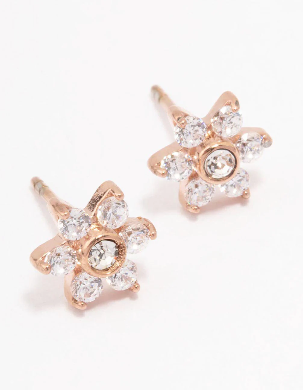 Rose Gold Plated Surgical Steel Cubic Zirconia Flower Stud Earrings