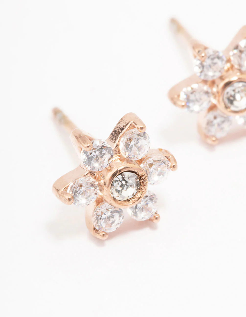 Rose Gold Plated Surgical Steel Cubic Zirconia Flower Stud Earrings - Image 2