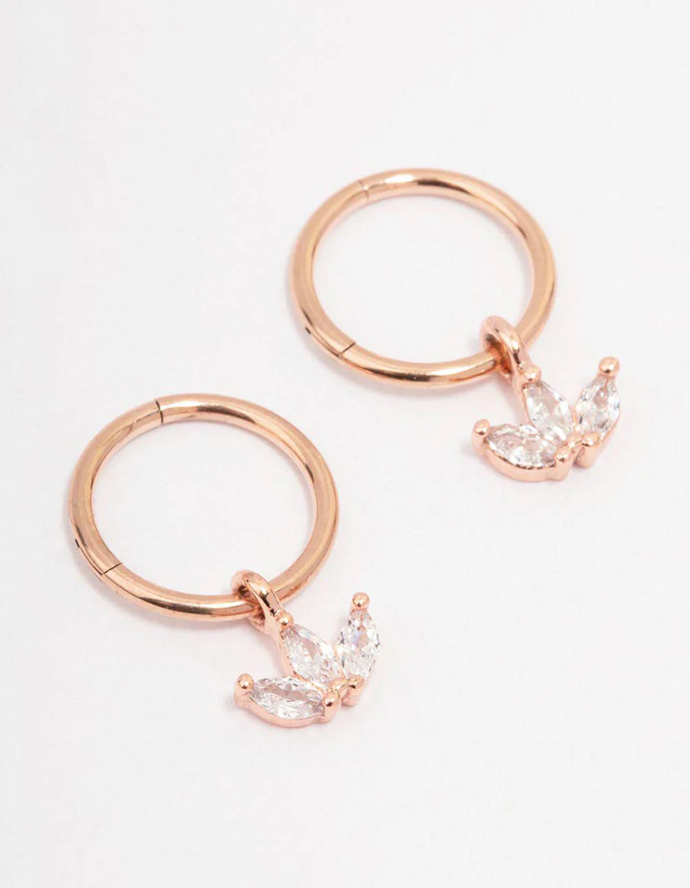 Rose Gold Plated Surgical Steel Cubic Zirconia Trio Marquise Hoop Earrings