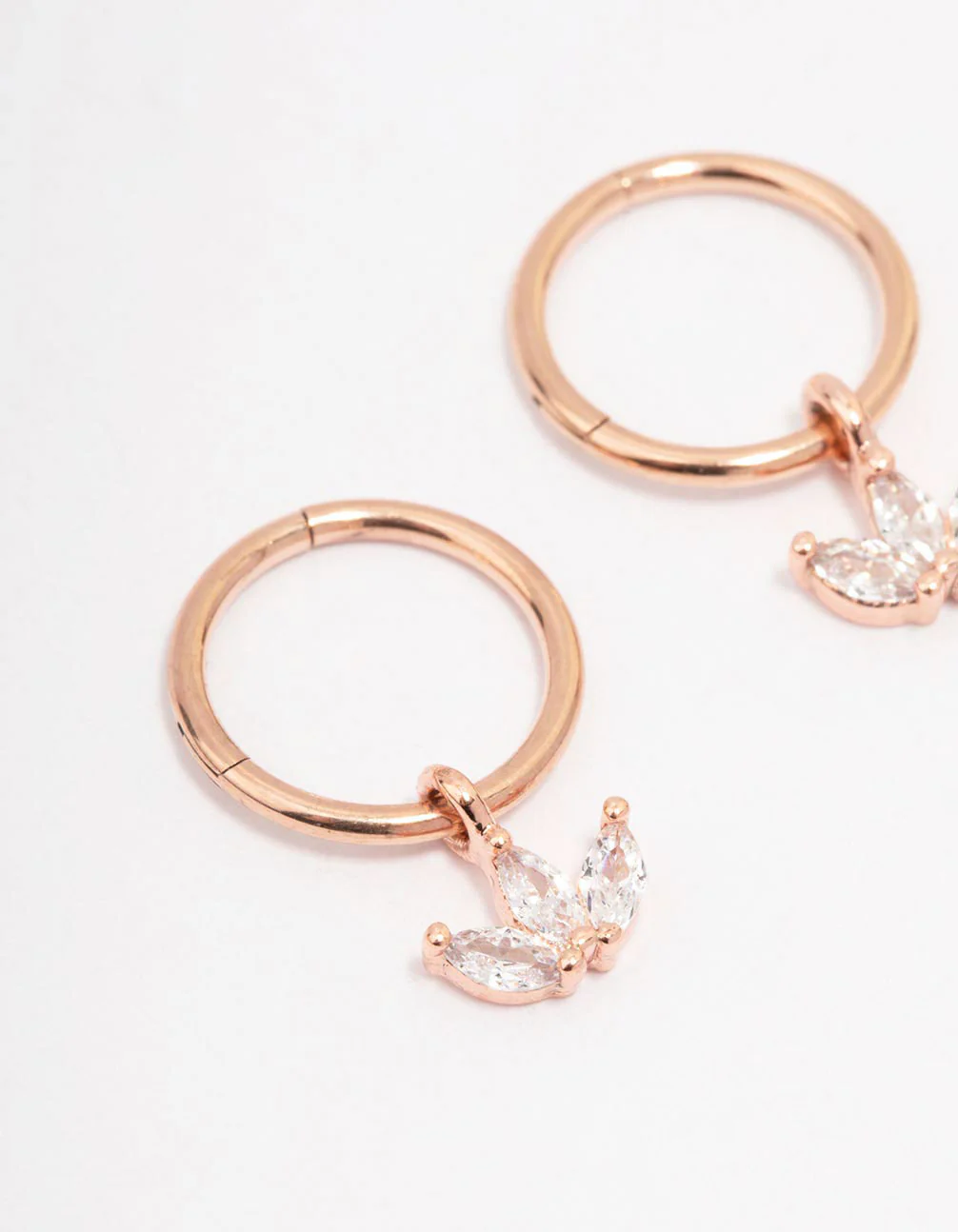 Rose Gold Plated Surgical Steel Cubic Zirconia Trio Marquise Hoop Earrings - Image 2