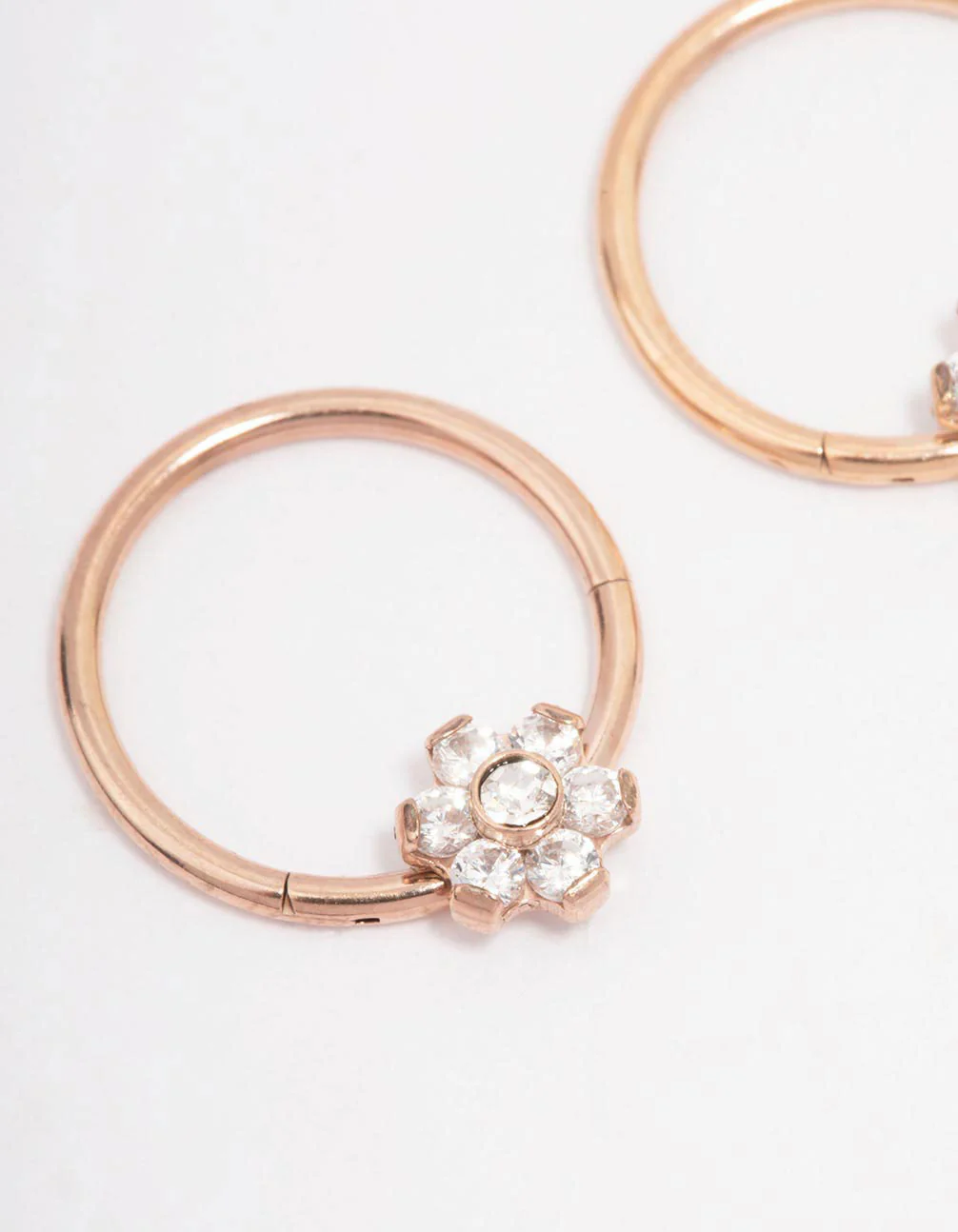 Rose Gold Plated Surgical Steel Small Flower Hoop Earrings - Image 2