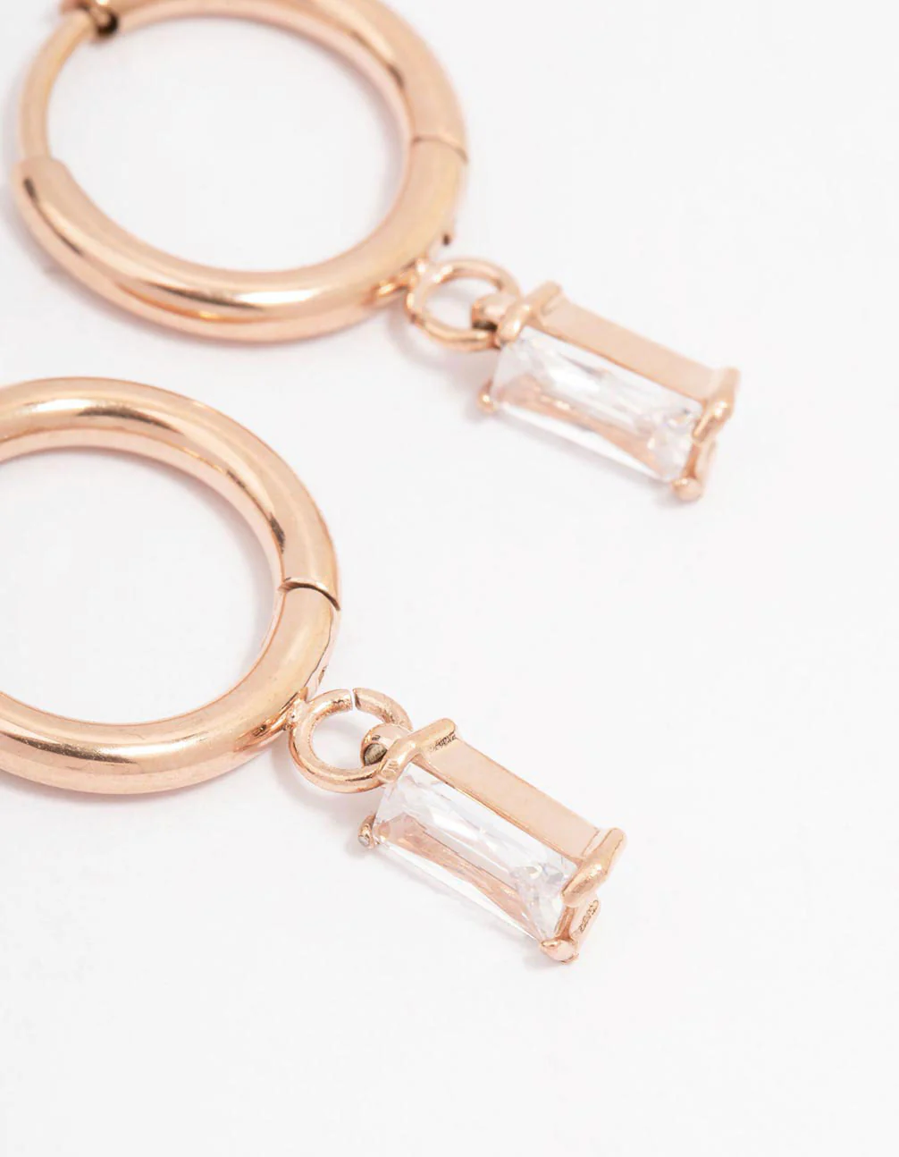 Rose Gold Plated Surgical Steel Square Cubic Zirconia Hoop Earrings - Image 2