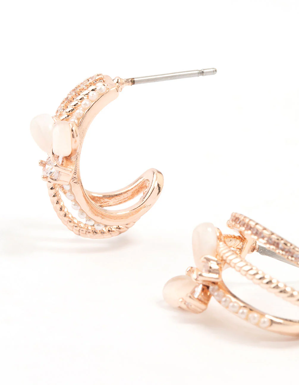Rose Gold Plated Trio Pave Butterfly Jacket Earrings - Image 2