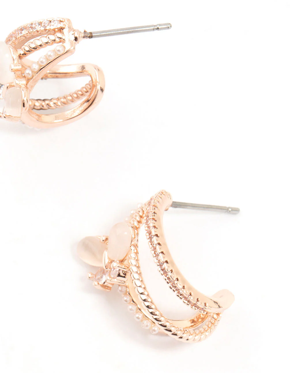 Rose Gold Plated Trio Pave Butterfly Jacket Earrings - Image 3