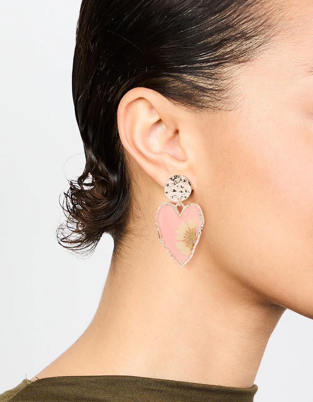 Rose Gold Pressed Flower Drop Earrings - Image 2