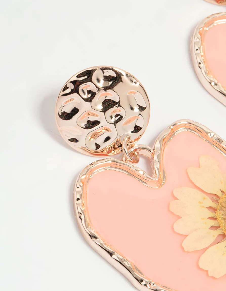 Rose Gold Pressed Flower Drop Earrings - Image 4