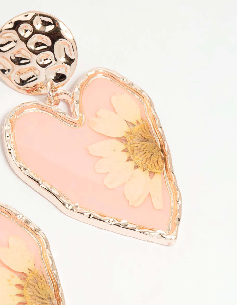 Rose Gold Pressed Flower Drop Earrings - Image 5