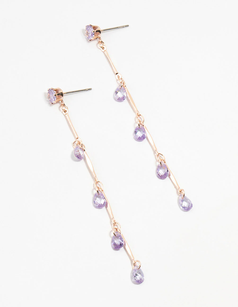 Rose Gold Purple Cubic Zirconia Droplet Drop Earrings