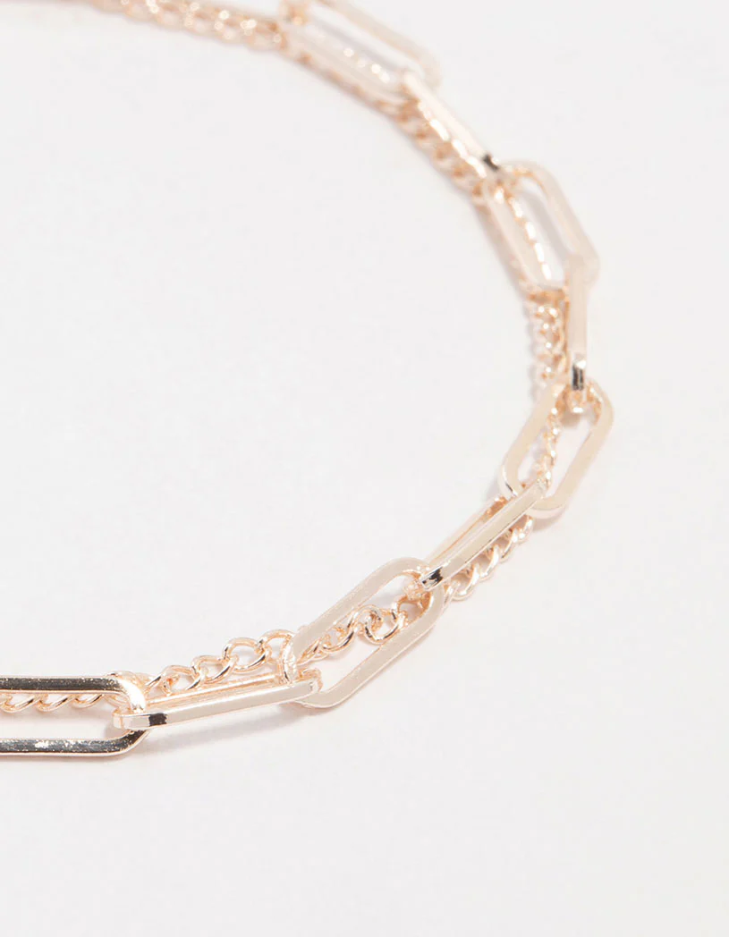 Rose Gold Plated Rectangle Link FOB T & O Bracelet - Image 2