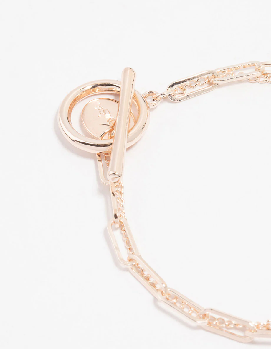 Rose Gold Plated Rectangle Link FOB T & O Bracelet - Image 3