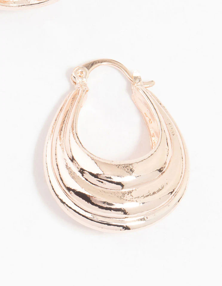 Rose Gold Plated Ribbed Chunky Hoop Earrings - Image 3