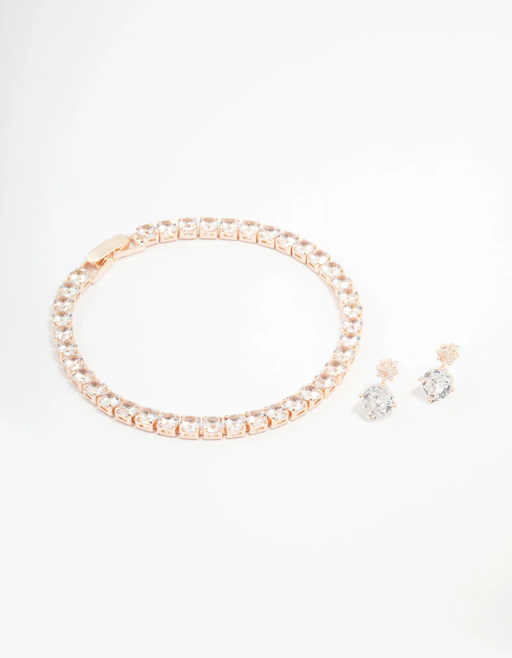 Rose Gold Round Tennis Bracelet & Earring Set