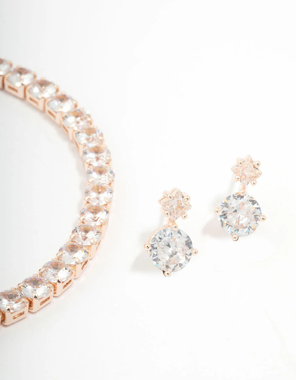 Rose Gold Round Tennis Bracelet & Earring Set - Image 2