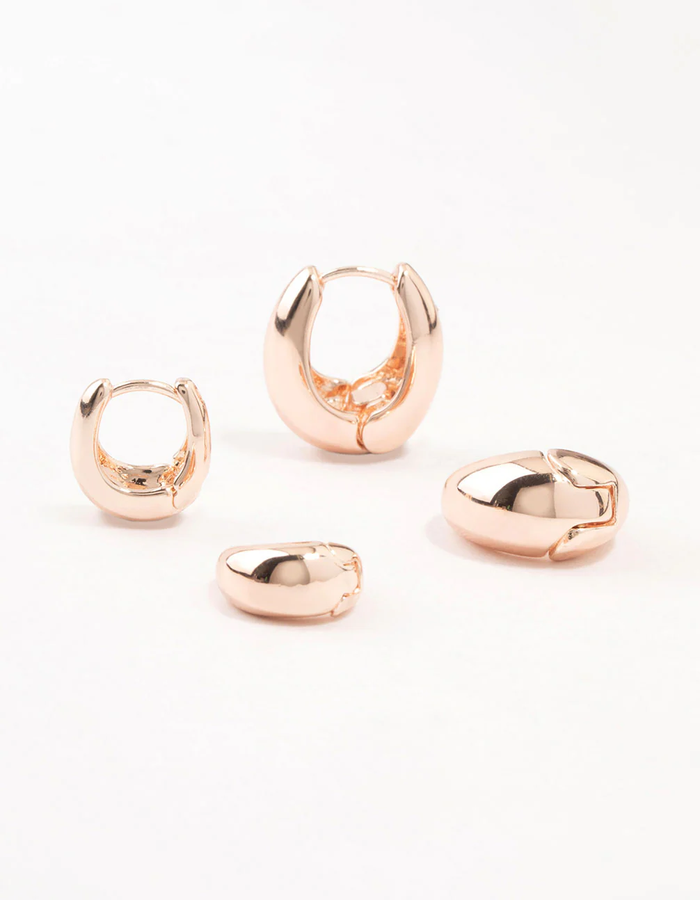 Rose Gold Plated Small & Medium Oval Huggie Earrings Pack