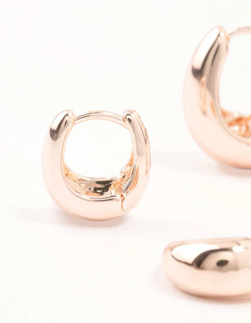 Rose Gold Plated Small & Medium Oval Huggie Earrings Pack - Image 2
