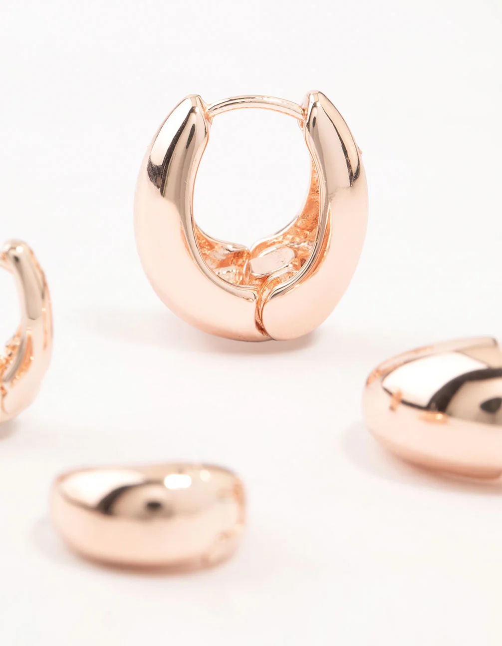 Rose Gold Plated Small & Medium Oval Huggie Earrings Pack - Image 3