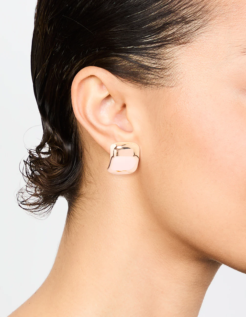 Rose Gold Smooth Curved Stud Earrings - Image 2