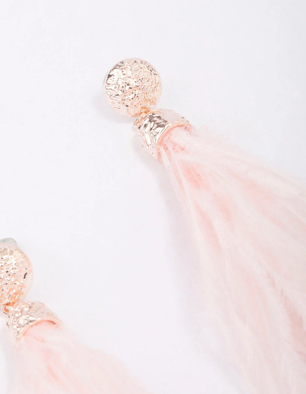 Rose Gold Textured Feather Drop Earrings - Image 3