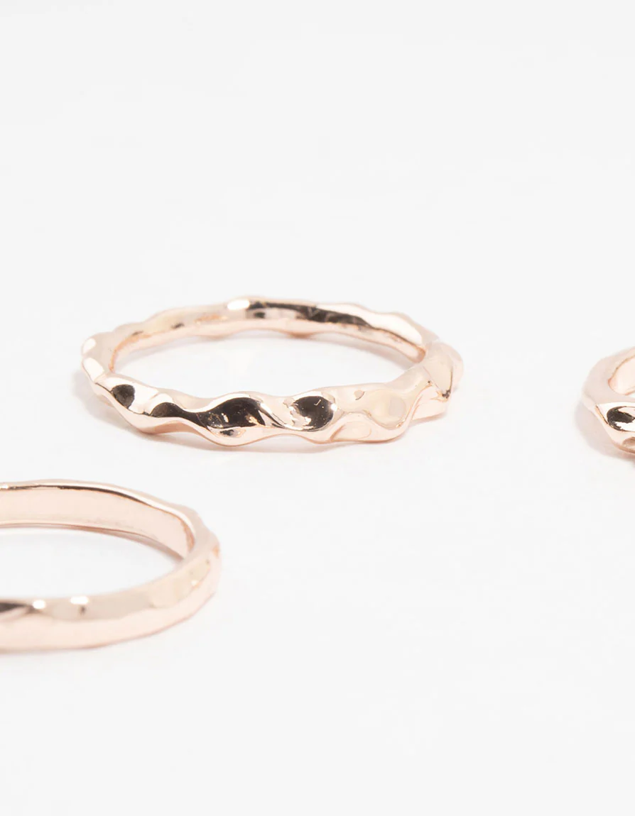 Rose Gold Plated Textured Metal Rings 5-Pack - Image 2